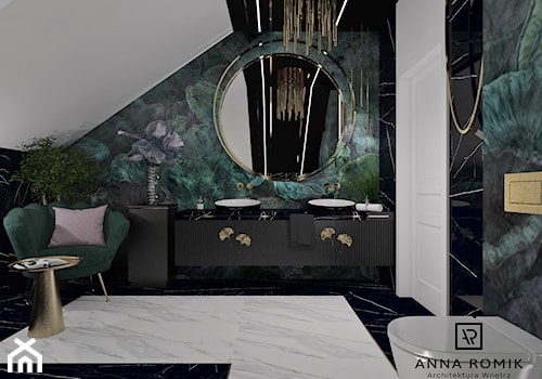 Łazienka 51 - Duża jako pokój kąpielowy z lustrem łazienka, styl glamour - zdjęcie od Anna Romik Architektura Wnętrz