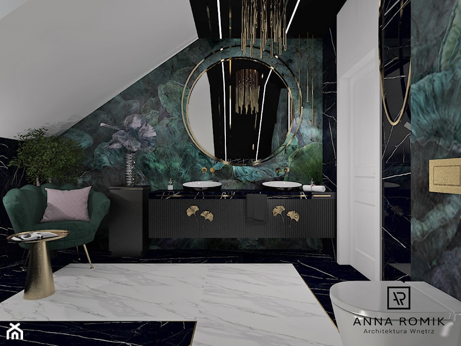 Łazienka 51 - Duża jako pokój kąpielowy z lustrem łazienka, styl glamour - zdjęcie od Anna Romik Architektura Wnętrz