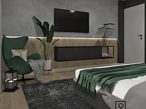 Sypialnia 7 - Średnia beżowa brązowa czarna szara sypialnia, styl nowoczesny - zdjęcie od Anna Romik Architektura Wnętrz