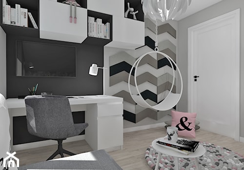 Pokój dziecięcy 4 - Średni biały czarny z panelami tapicerowanymi pokój dziecka dla nastolatka dla d ... - zdjęcie od Anna Romik Architektura Wnętrz