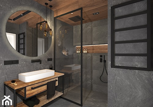 Łazienka 4 - Średnia bez okna z lustrem z marmurową podłogą z punktowym oświetleniem łazienka, styl industrialny - zdjęcie od Anna Romik Architektura Wnętrz