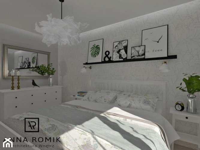 Sypialnia - Średnia biała szara sypialnia, styl skandynawski - zdjęcie od Anna Romik Architektura Wnętrz