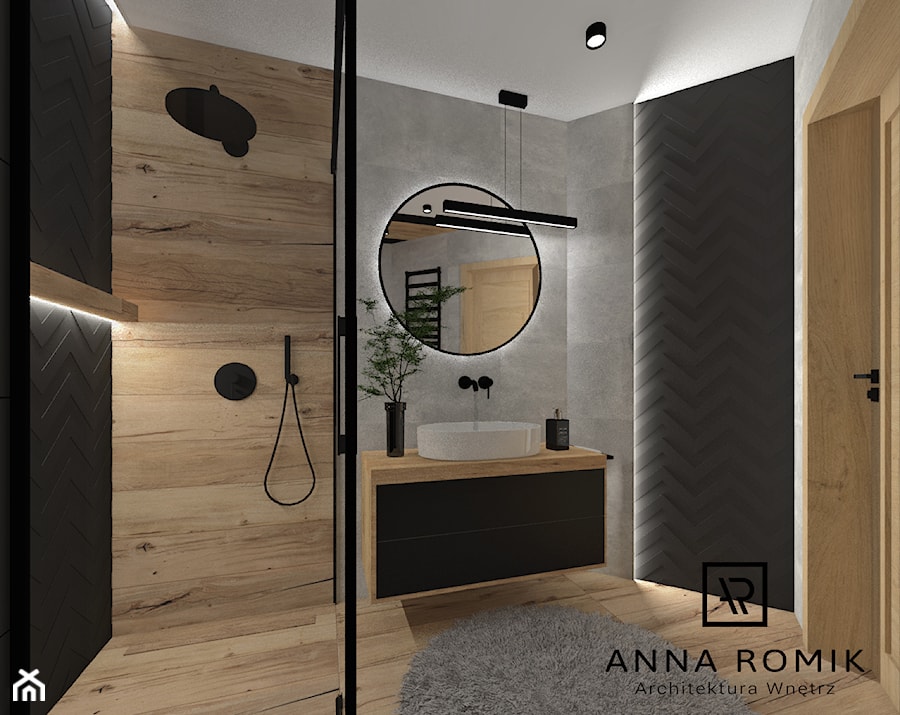 Łazienka 35 - Mała bez okna z lustrem z punktowym oświetleniem łazienka, styl nowoczesny - zdjęcie od Anna Romik Architektura Wnętrz