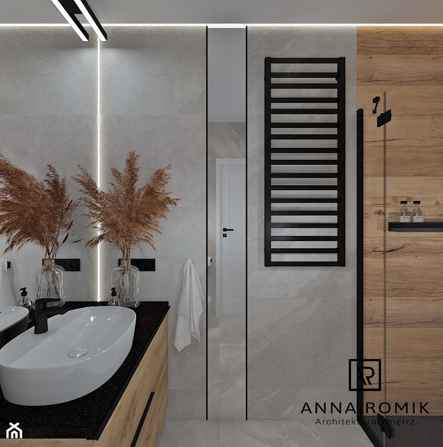 Łazienka 62 - Średnia bez okna z lustrem łazienka, styl nowoczesny - zdjęcie od Anna Romik Architektura Wnętrz
