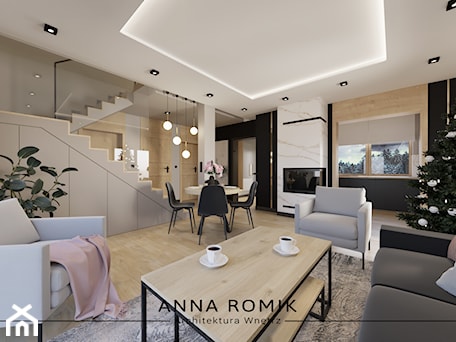 Aranżacje wnętrz - Salon: Salon 1 - Salon, styl nowoczesny - Anna Romik Architektura Wnętrz. Przeglądaj, dodawaj i zapisuj najlepsze zdjęcia, pomysły i inspiracje designerskie. W bazie mamy już prawie milion fotografii!