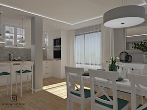 Salon z kuchnią 4 - Mały szary salon z kuchnią z jadalnią, styl skandynawski - zdjęcie od Anna Romik Architektura Wnętrz