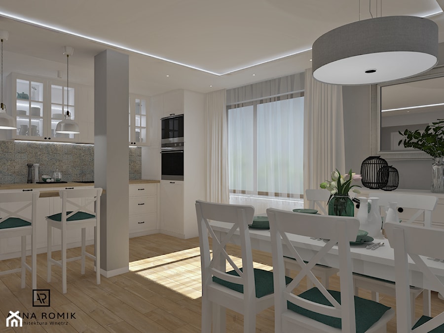 Salon z kuchnią 4 - Mały szary salon z kuchnią z jadalnią, styl skandynawski - zdjęcie od Anna Romik Architektura Wnętrz