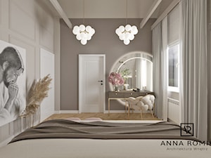 Sypialnia 19 - Średnia beżowa biała szara sypialnia, styl glamour - zdjęcie od Anna Romik Architektura Wnętrz
