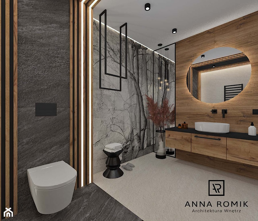 Łazienka 61 - Duża z lustrem z punktowym oświetleniem łazienka, styl industrialny - zdjęcie od Anna Romik Architektura Wnętrz