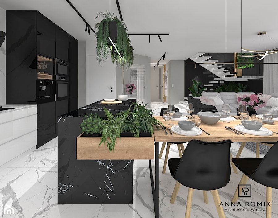 Salon z kuchnią 16 - Kuchnia, styl glamour - zdjęcie od Anna Romik Architektura Wnętrz