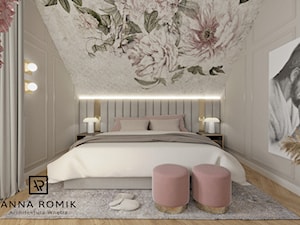 Sypialnia 19 - Średnia beżowa biała sypialnia, styl glamour - zdjęcie od Anna Romik Architektura Wnętrz