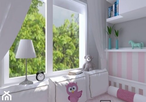 Pokój dziecięcy 2 - Mały różowy szary pokój dziecka dla dziecka dla nastolatka dla dziewczynki, styl skandynawski - zdjęcie od Anna Romik Architektura Wnętrz