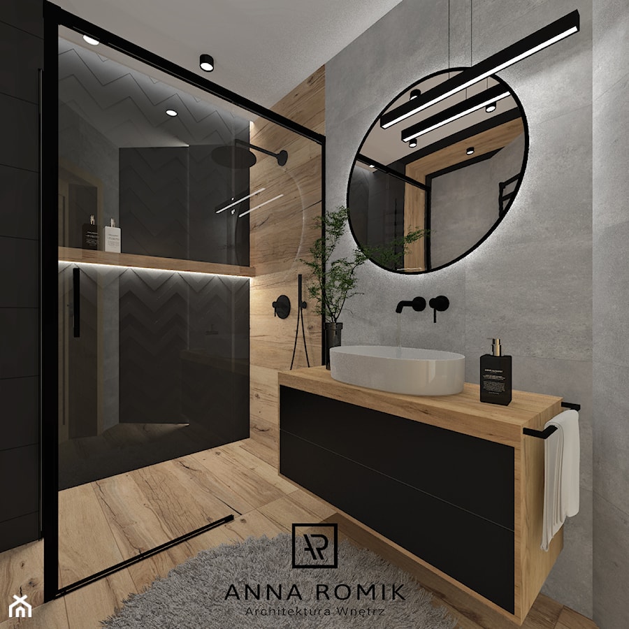 Łazienka 35 - Średnia bez okna z punktowym oświetleniem łazienka, styl nowoczesny - zdjęcie od Anna Romik Architektura Wnętrz