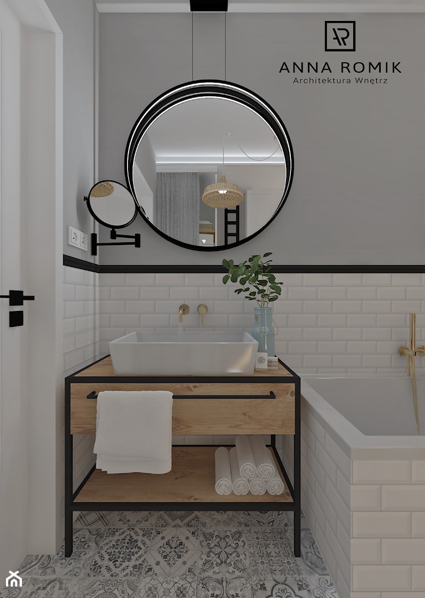 Łazienka 33 - Mała bez okna z lustrem łazienka, styl skandynawski - zdjęcie od Anna Romik Architektura Wnętrz