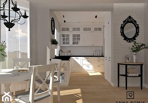 Salon z kuchnią - Średnia zamknięta biała kuchnia w kształcie litery u z oknem, styl skandynawski - zdjęcie od Anna Romik Architektura Wnętrz