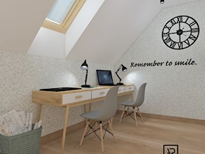 Biuro domowe - Średnie białe szare biuro, styl skandynawski - zdjęcie od Anna Romik Architektura Wnętrz