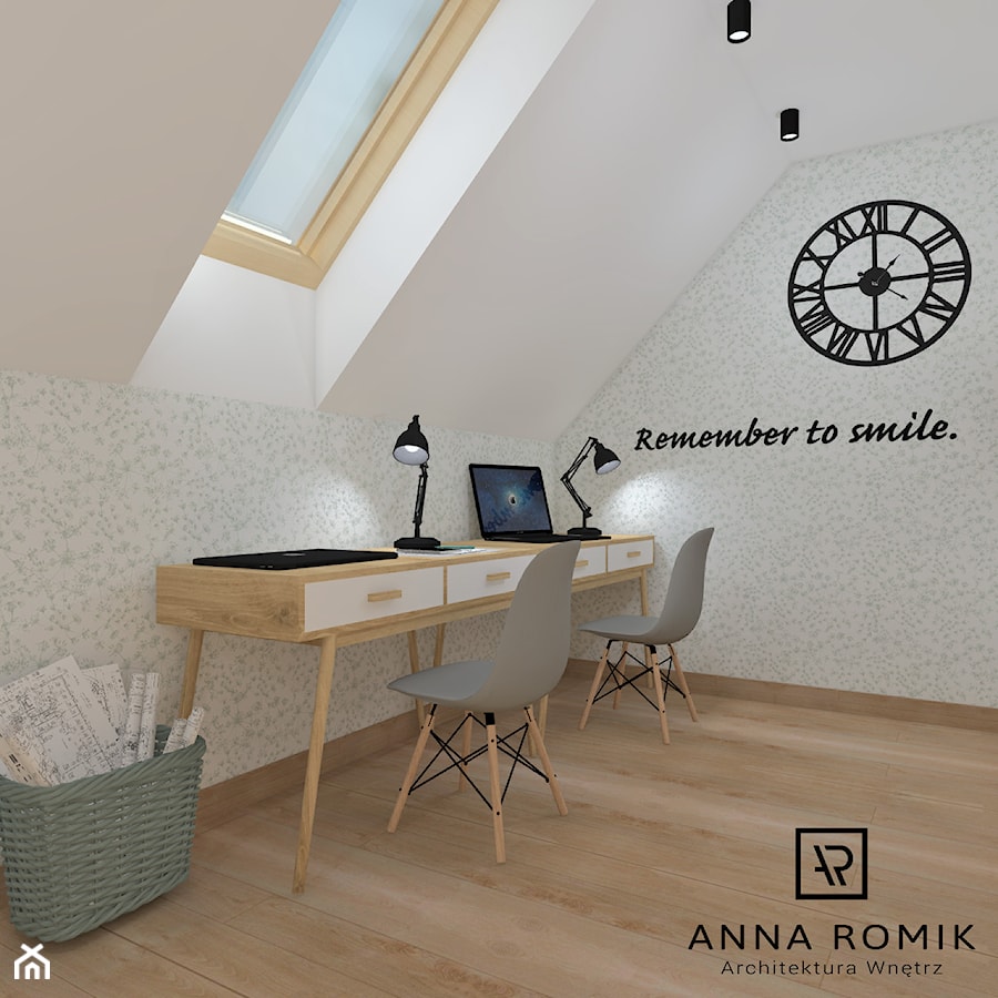Biuro domowe - Średnie białe szare biuro, styl skandynawski - zdjęcie od Anna Romik Architektura Wnętrz