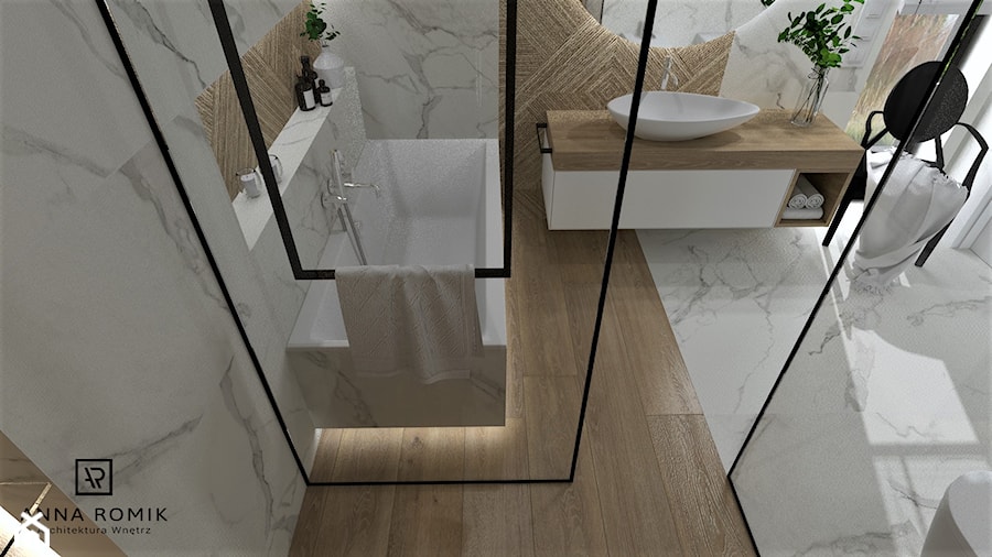 Łazienka 25 - Duża z lustrem z punktowym oświetleniem łazienka z oknem, styl nowoczesny - zdjęcie od Anna Romik Architektura Wnętrz