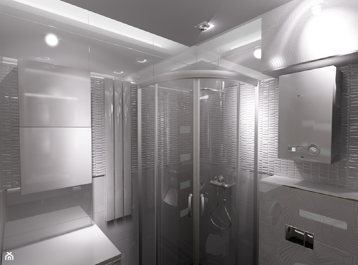 łazienka w bieli - Mała na poddaszu bez okna łazienka, styl nowoczesny - zdjęcie od New Concept Design - Homebook