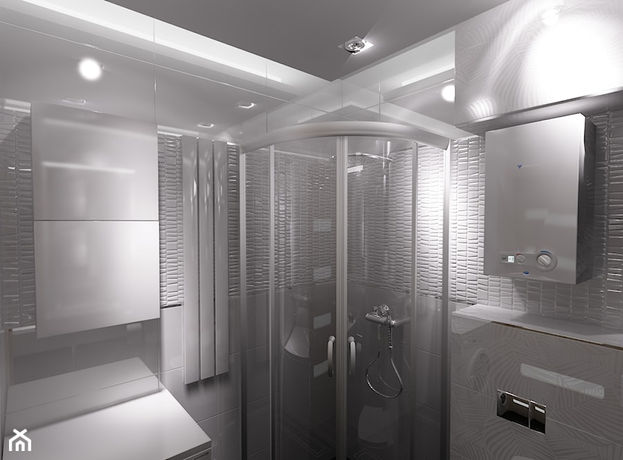łazienka w bieli - Mała na poddaszu bez okna łazienka, styl nowoczesny - zdjęcie od New Concept Design