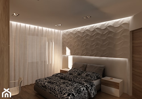 sypialnia - Średnia biała z biurkiem sypialnia, styl nowoczesny - zdjęcie od New Concept Design