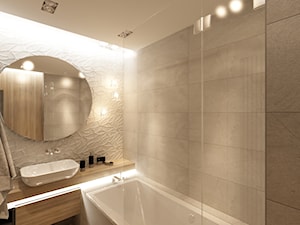 Drewno i cegła - Mała bez okna z lustrem z punktowym oświetleniem łazienka, styl nowoczesny - zdjęcie od New Concept Design
