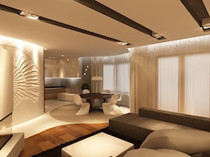 Dom Rybałtowska - Duży biały salon z jadalnią, styl nowoczesny - zdjęcie od New Concept Design