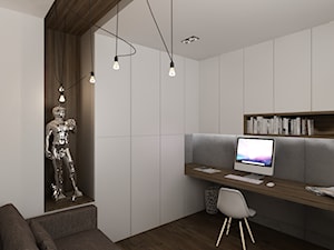 Dom w Myszkowie - Małe w osobnym pomieszczeniu z sofą z zabudowanym biurkiem szare biuro, styl nowoczesny - zdjęcie od New Concept Design