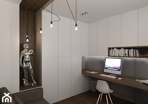Dom w Myszkowie - Małe w osobnym pomieszczeniu z sofą z zabudowanym biurkiem szare biuro, styl nowoczesny - zdjęcie od New Concept Design