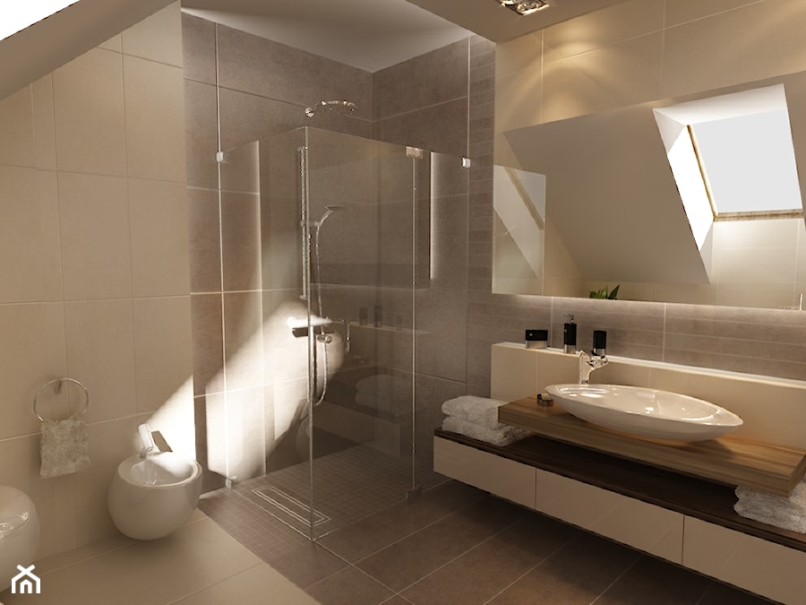 Duża łazienka z sypialnią na poddaszu - zdjęcie od New Concept Design