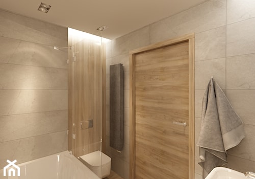 Drewno i cegła - Średnia bez okna z punktowym oświetleniem łazienka, styl nowoczesny - zdjęcie od New Concept Design