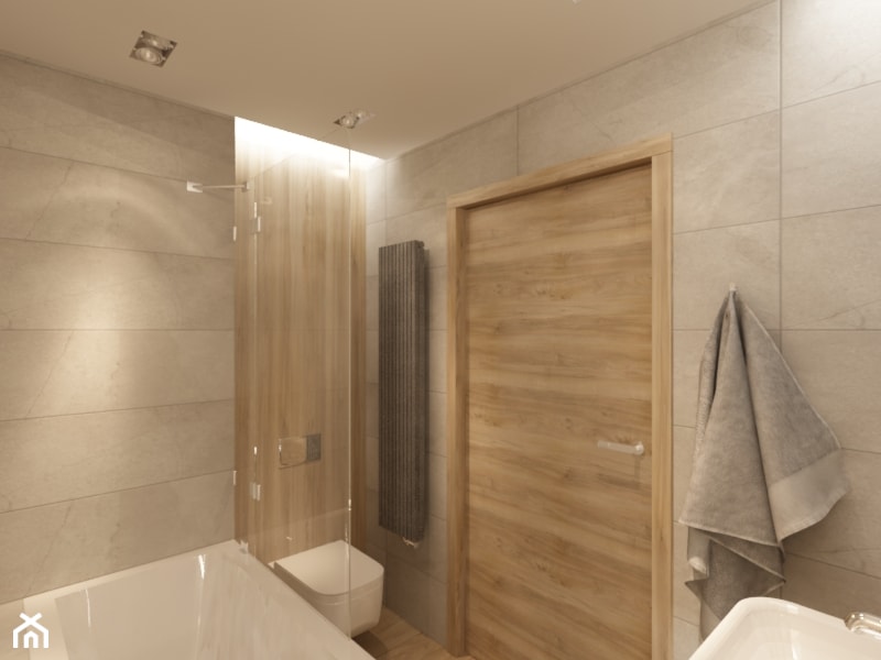 Drewno i cegła - Średnia bez okna z punktowym oświetleniem łazienka, styl nowoczesny - zdjęcie od New Concept Design