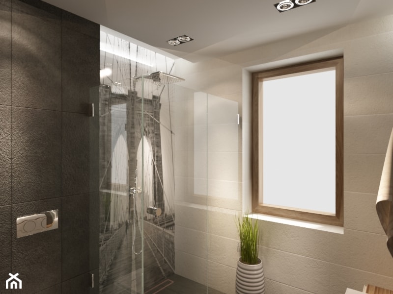 Przy Arenie - Mała z punktowym oświetleniem łazienka z oknem, styl nowoczesny - zdjęcie od New Concept Design