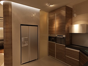 Dom Rybałtowska - Średnia otwarta z kamiennym blatem szara z zabudowaną lodówką kuchnia w kształcie litery l, styl nowoczesny - zdjęcie od New Concept Design