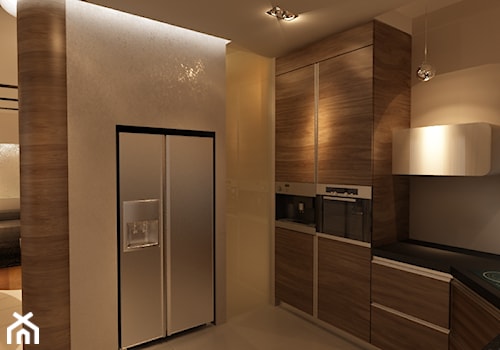 Dom Rybałtowska - Średnia otwarta z kamiennym blatem szara z zabudowaną lodówką kuchnia w kształcie litery l, styl nowoczesny - zdjęcie od New Concept Design