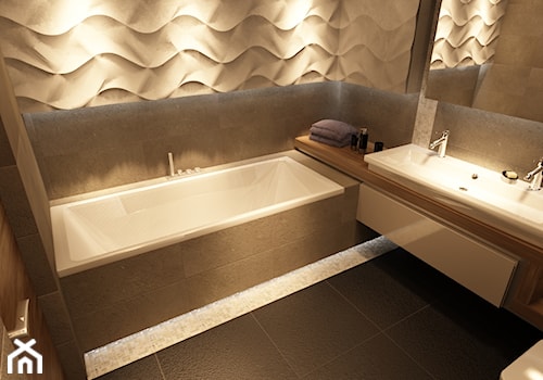 Pod Warszawą - Mała bez okna z lustrem z dwoma umywalkami z punktowym oświetleniem łazienka, styl nowoczesny - zdjęcie od New Concept Design