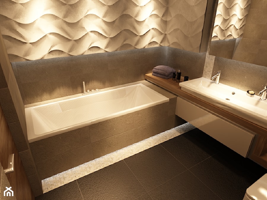 Pod Warszawą - Mała bez okna z lustrem z dwoma umywalkami z punktowym oświetleniem łazienka, styl nowoczesny - zdjęcie od New Concept Design