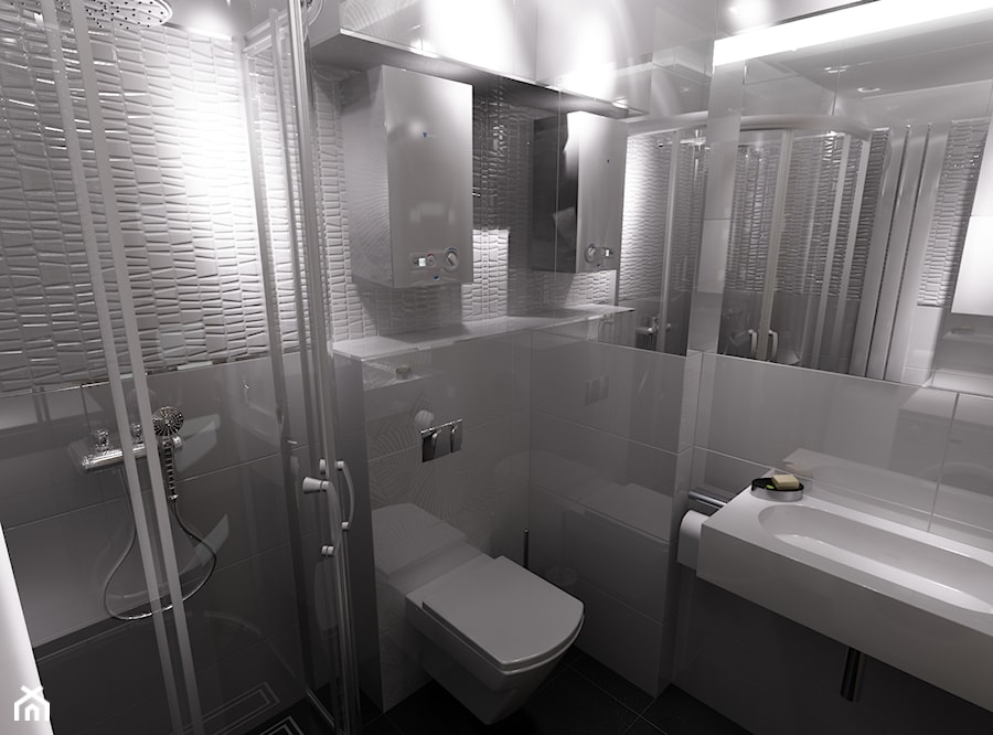 łazienka w bieli - Średnia na poddaszu bez okna łazienka, styl nowoczesny - zdjęcie od New Concept Design