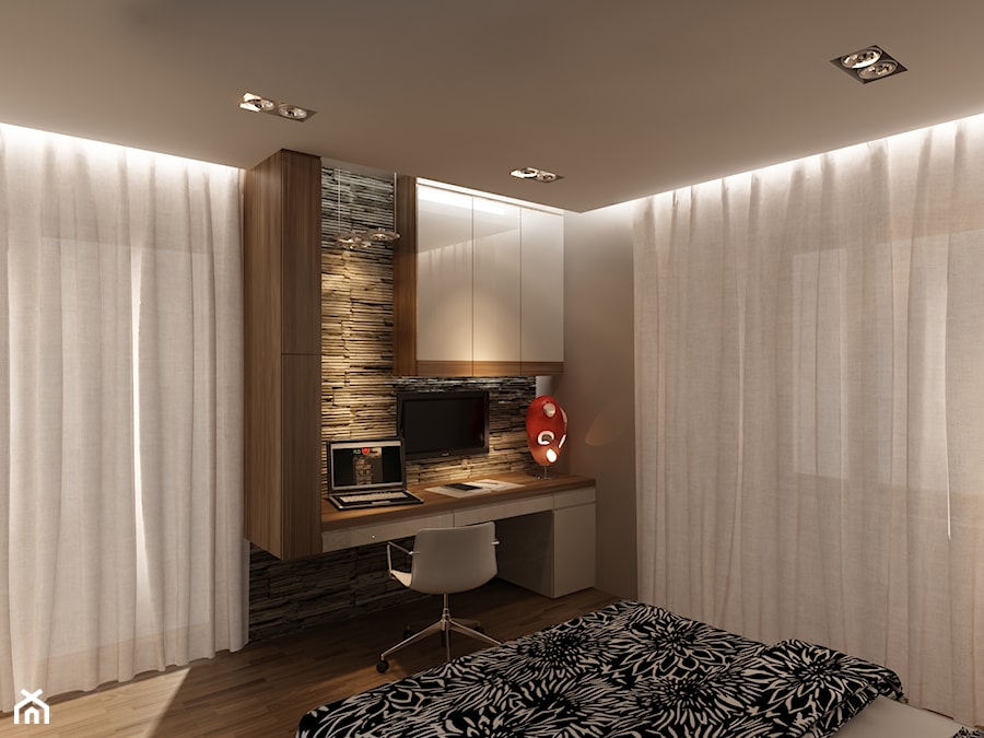 sypialnia - Średnia beżowa z biurkiem sypialnia, styl nowoczesny - zdjęcie od New Concept Design