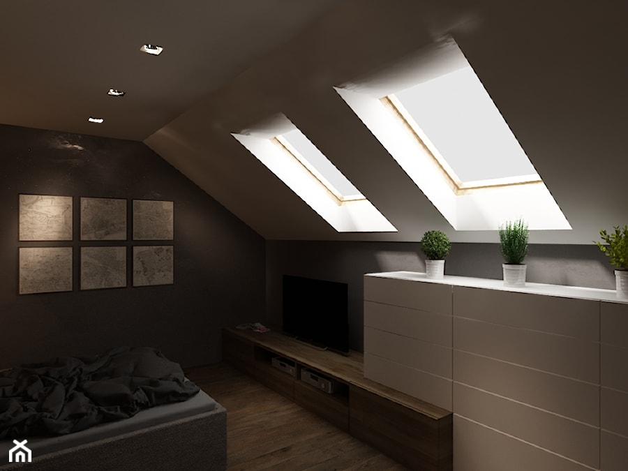 Dom w Myszkowie - Mała szara sypialnia na poddaszu, styl nowoczesny - zdjęcie od New Concept Design