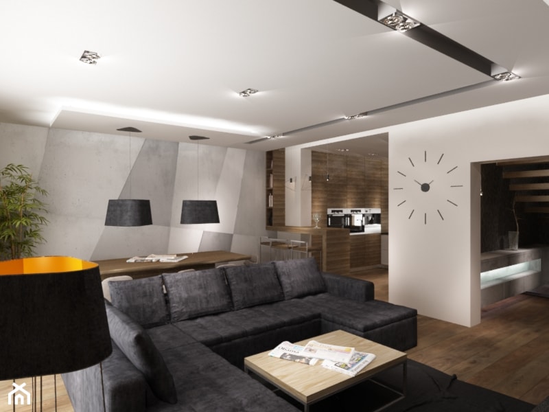 Dom w Myszkowie - Średni duży biały szary salon z kuchnią z jadalnią, styl nowoczesny - zdjęcie od New Concept Design