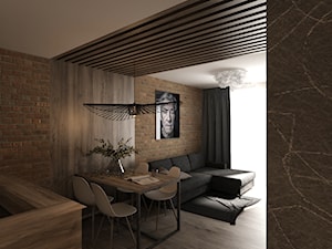 Drewno i cegła - Duży czarny salon z kuchnią z jadalnią, styl nowoczesny - zdjęcie od New Concept Design