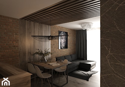 Drewno i cegła - Duży czarny salon z kuchnią z jadalnią, styl nowoczesny - zdjęcie od New Concept Design