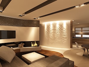 Dom Rybałtowska - Duży biały szary salon z jadalnią, styl nowoczesny - zdjęcie od New Concept Design