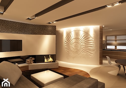 Dom Rybałtowska - Duży biały szary salon z jadalnią, styl nowoczesny - zdjęcie od New Concept Design
