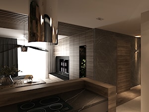 Drewno i cegła - Średni czarny salon z kuchnią, styl nowoczesny - zdjęcie od New Concept Design