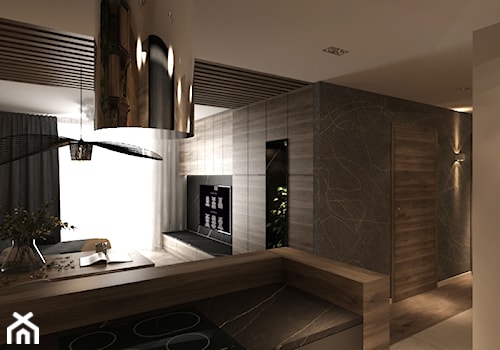 Drewno i cegła - Średni czarny salon z kuchnią, styl nowoczesny - zdjęcie od New Concept Design