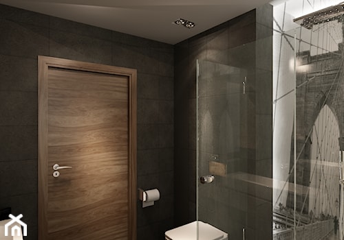 Przy Arenie - Mała bez okna ze szkłem na ścianie z punktowym oświetleniem łazienka, styl nowoczesny - zdjęcie od New Concept Design