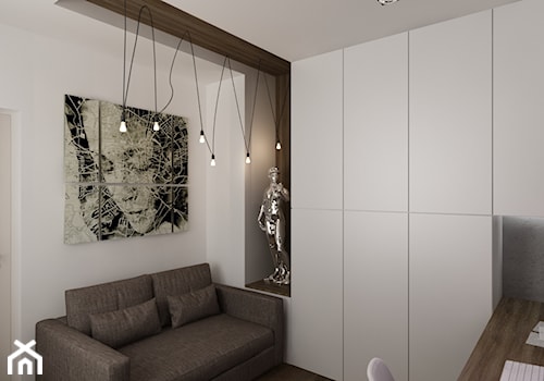 Dom w Myszkowie - Małe w osobnym pomieszczeniu z sofą z zabudowanym biurkiem białe biuro, styl nowoczesny - zdjęcie od New Concept Design