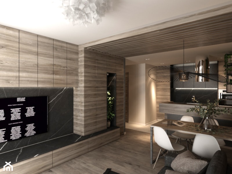 Drewno i cegła - Średni czarny salon z kuchnią z jadalnią, styl nowoczesny - zdjęcie od New Concept Design